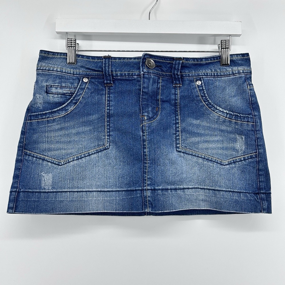 Y2K Low Rise Faded Mini‎ Jean Skirt Western Concert Festival 2000s Blue Denim